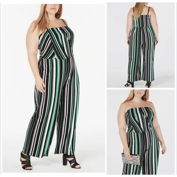 Inc Wide Leg Jumpsuit Sz 2X Striped Square Neck Sleeveless Belted Strapless Crop - Picture 1 of 8